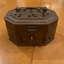 Vintage Brass Trinket Box Incense Potpourri Metal Lock Box