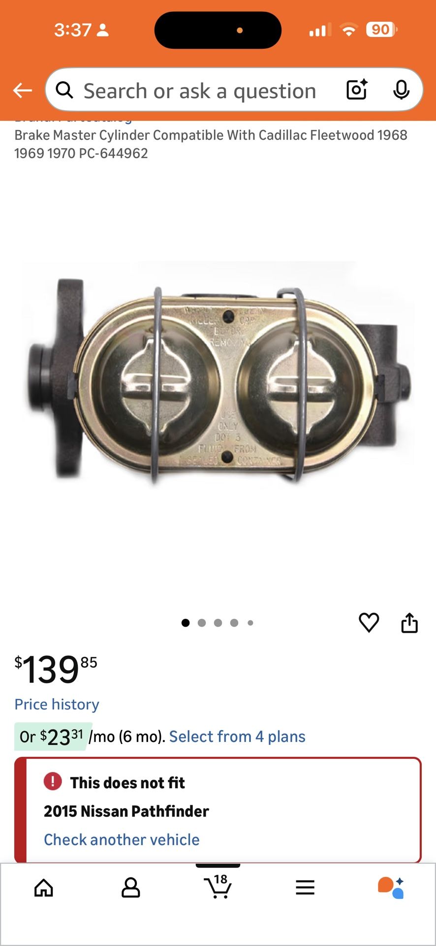 Brake Master Cylinder Compatible With Cadillac Fleetwood 1(contact info removed) 1970 PC-644962