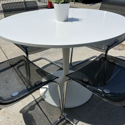 IKEA Docksta White Table And 4 Tobias Gray Clear Chairs  Like New Conditions!!!!