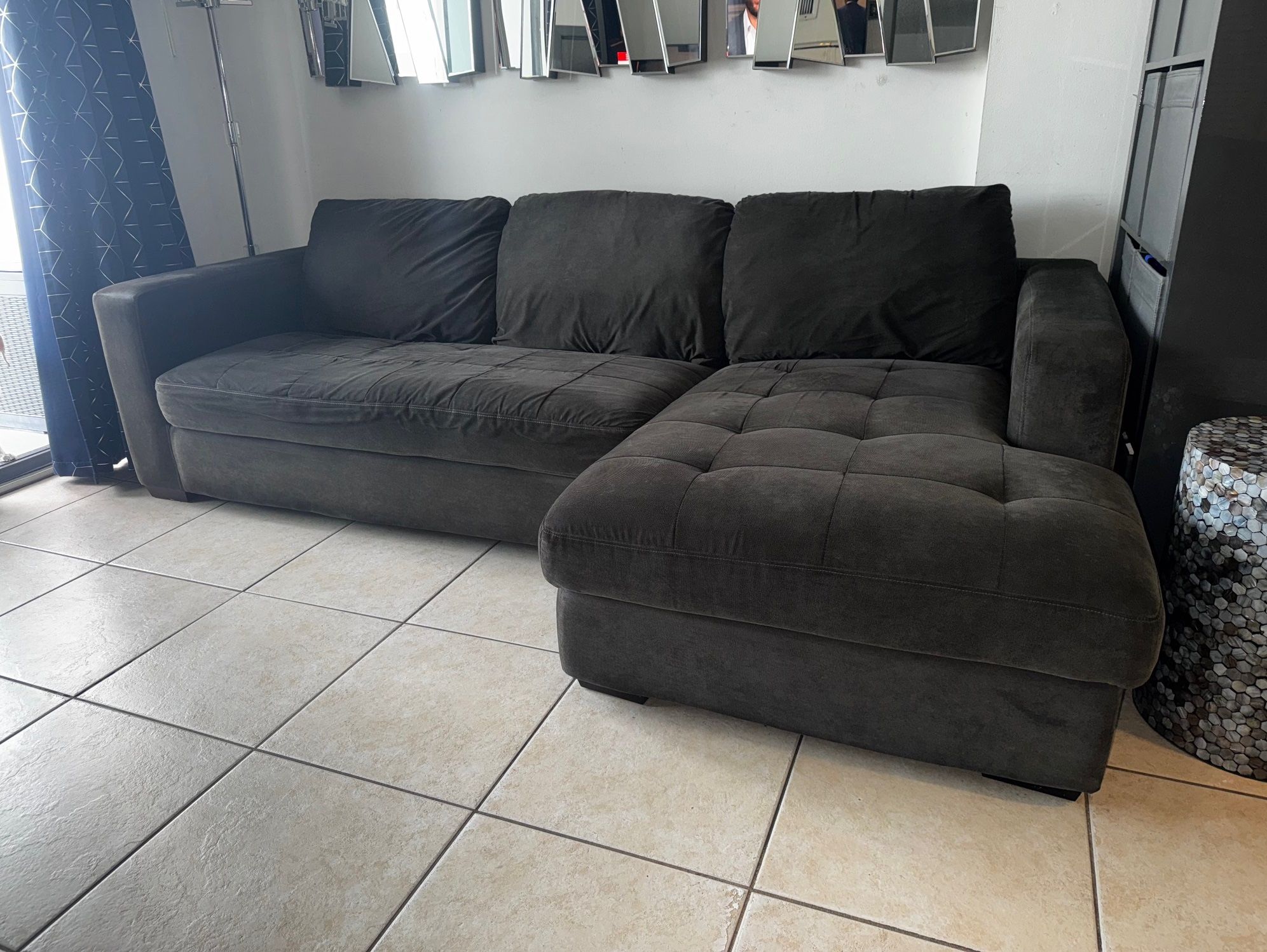 Charcoal Gray Modern Sectional with Chaise and 2 FREE Covers! 100 x 59