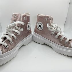 Converse All Star Rose Gold Glitter High-Top Platform Sneakers size # 3 girls