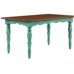 Rectangular Dining Table Made With Solid Wood Frame, Teal ASSEMBLED