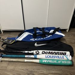Baseball Bats And Bags All Together 