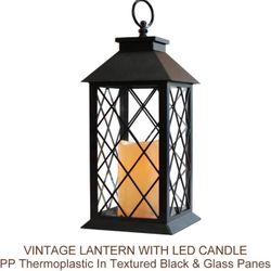 Bright Zeal 13.5" Black Vintage Candle Lantern with LED Pillar Candle and Timer - IP44 Waterproof Candle Lantern Outdoor Decorative Hanging Lantern Po