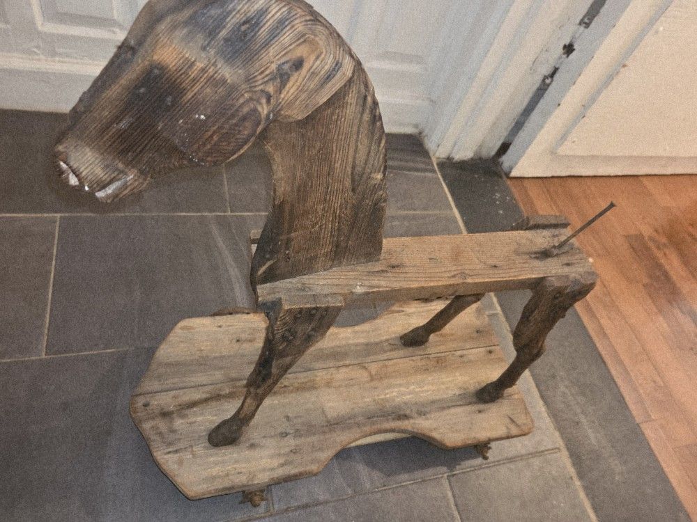 Early American folk art wooden pool toy horse primitive sculpture