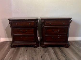 Two dark wood night stands