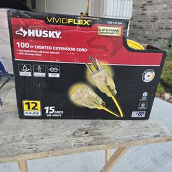 🔥$70 NO NEGOTIABLE🔥 Husky VividFlex 100 ft. Yellow 12/3 Gauge Heavy Duty Indoor/Outdoor Extension Cord with Both Lighted End.