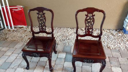 Antique Hand Carved Asian Wood Chairs RARE