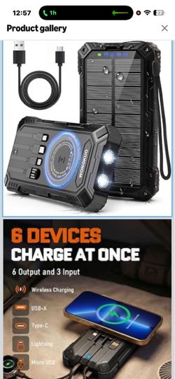 Solar Charger Power Bank - 49800mAh QC3.0 Fast Charging Portable Charger 5V/3.1A Wireless Solar Battery Charger Built-in 4 Cables with USB C & Flashli