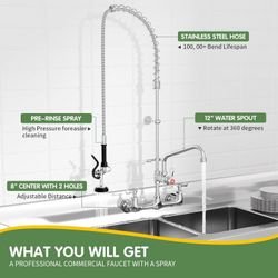 TOLSUNY Kitchen Faucet Wall Mount with Pre Rinse Sprayer, Wall Mounted Kitchen Sink Faucet. (Classic, 43