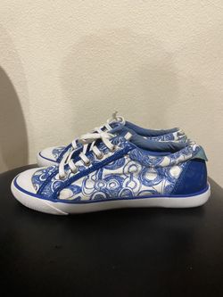 Coach barret Leather canvas lace blue white logo women’s size 7