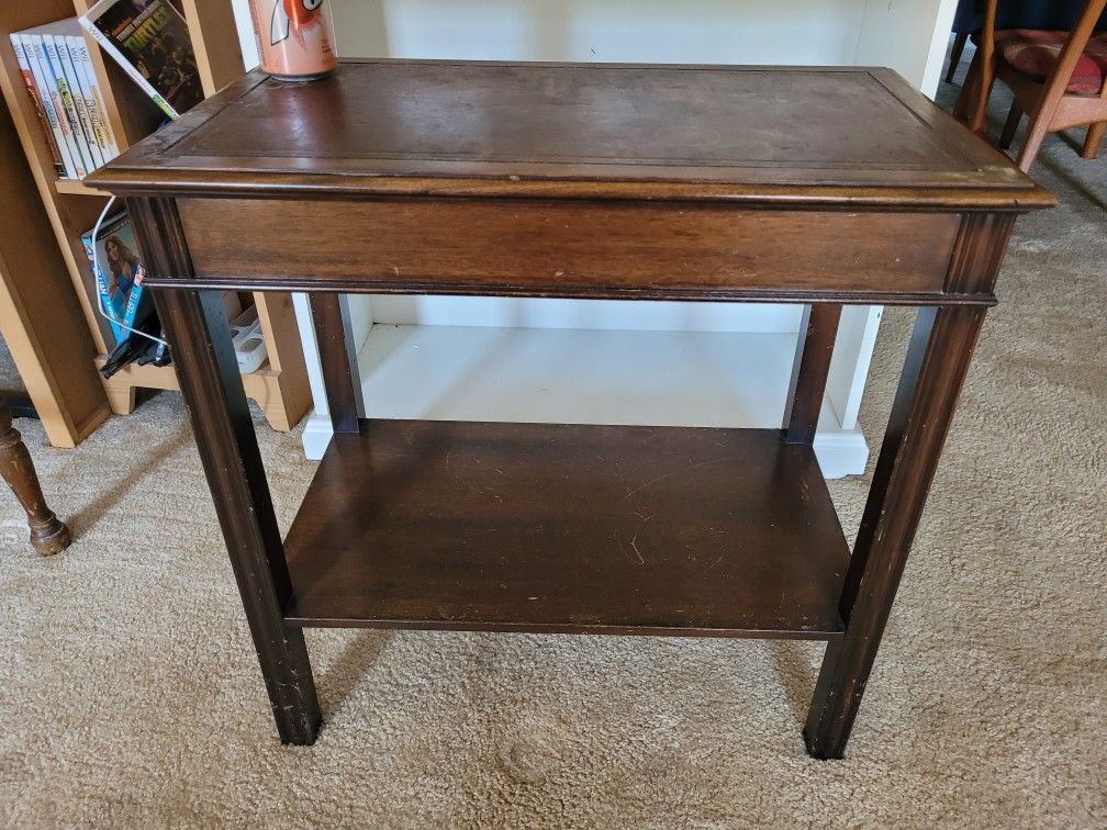 Antique Vintage Leather Top Side Table
