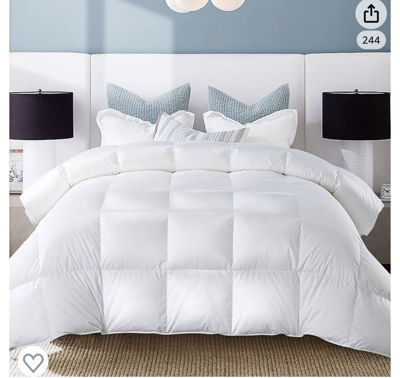WhatsBedding White King Size Feather Comforter, All Season Duvet, Luxurious Hotel Bed Comforter, 100% Cotton Cover Medium Warmth Duvet Insert with Cor
