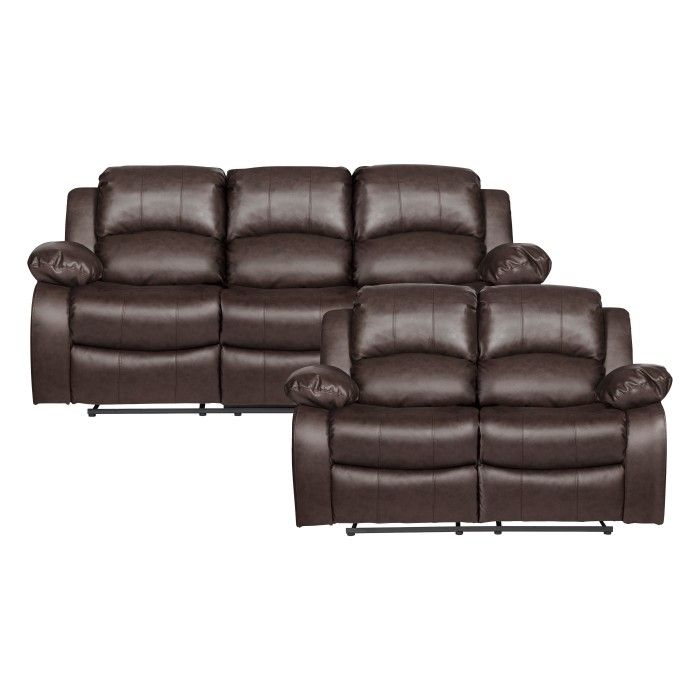 Brand New Brown Synthetic Leather Manual Reclining Sofa + Loveseat 2PCs Set U