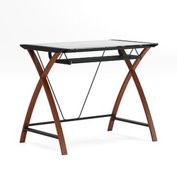 Emma + Oliver Glass Computer Desk without Pull-Out Keyboard Tray $110