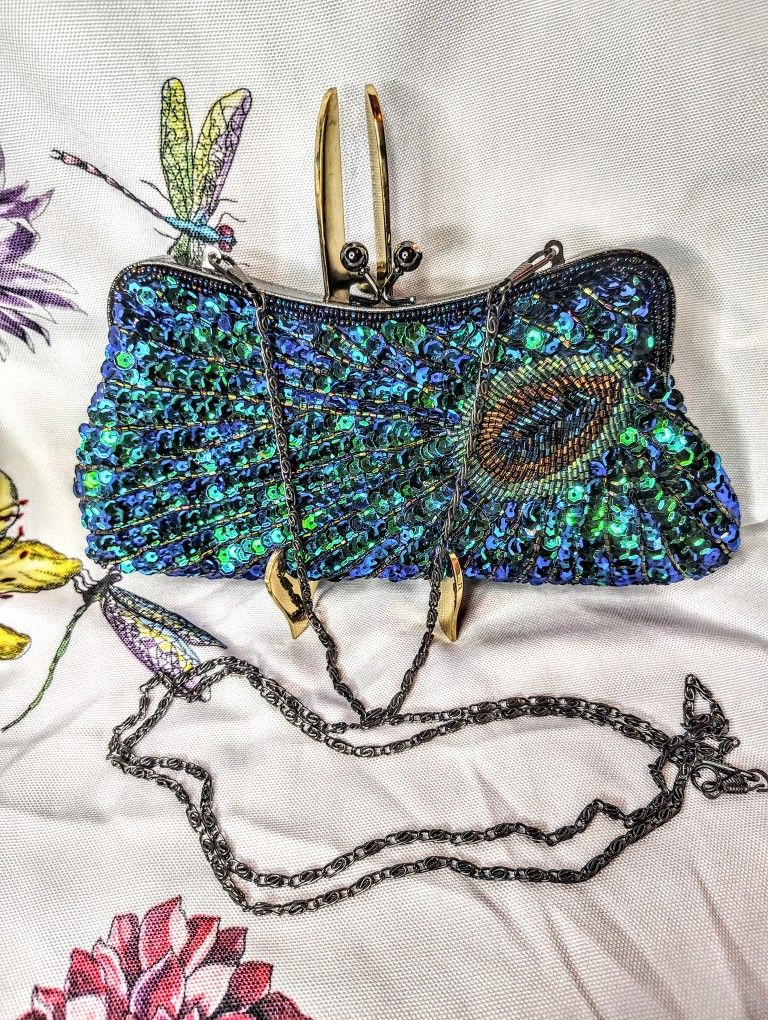 MG Collection Sequined Peacock Hand Bag