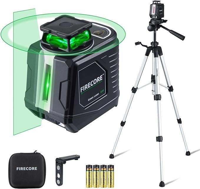 Firecore 360° Laser Level with Tripod, Green Self Leveling Cross Line Laser Tool with 3 Brightness Adjustment Pulse Mode