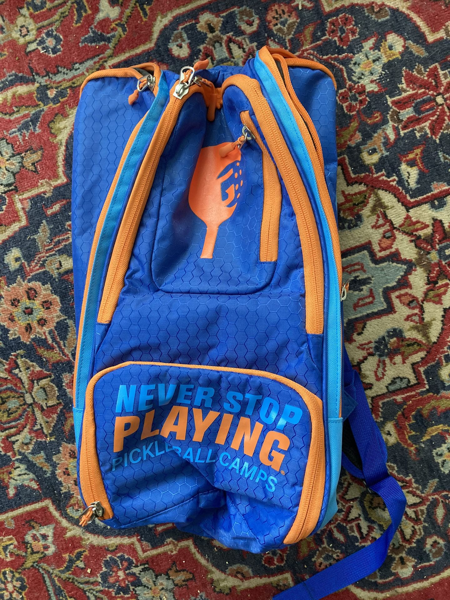 NEVER STOP PLAYING PICKLEBALL RACQUET BACKPACK