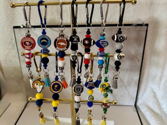 Handmade NFL Team(s) Beaded Rear View Mirror Charms with Carabiner Clips