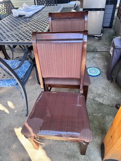 Wood dining table and six chairs