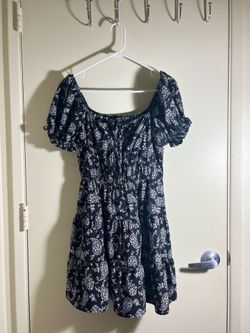 Black & White Floral Puff Sleeve Tiered Mini Dress Size M