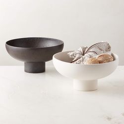 CB2 Black Ceramic Pedestal Bowl 