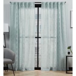 ELLE DECOR Laura Sheer Back Tab Rod Pocket Curtain Panel 1 Pair Light Blue 63"
