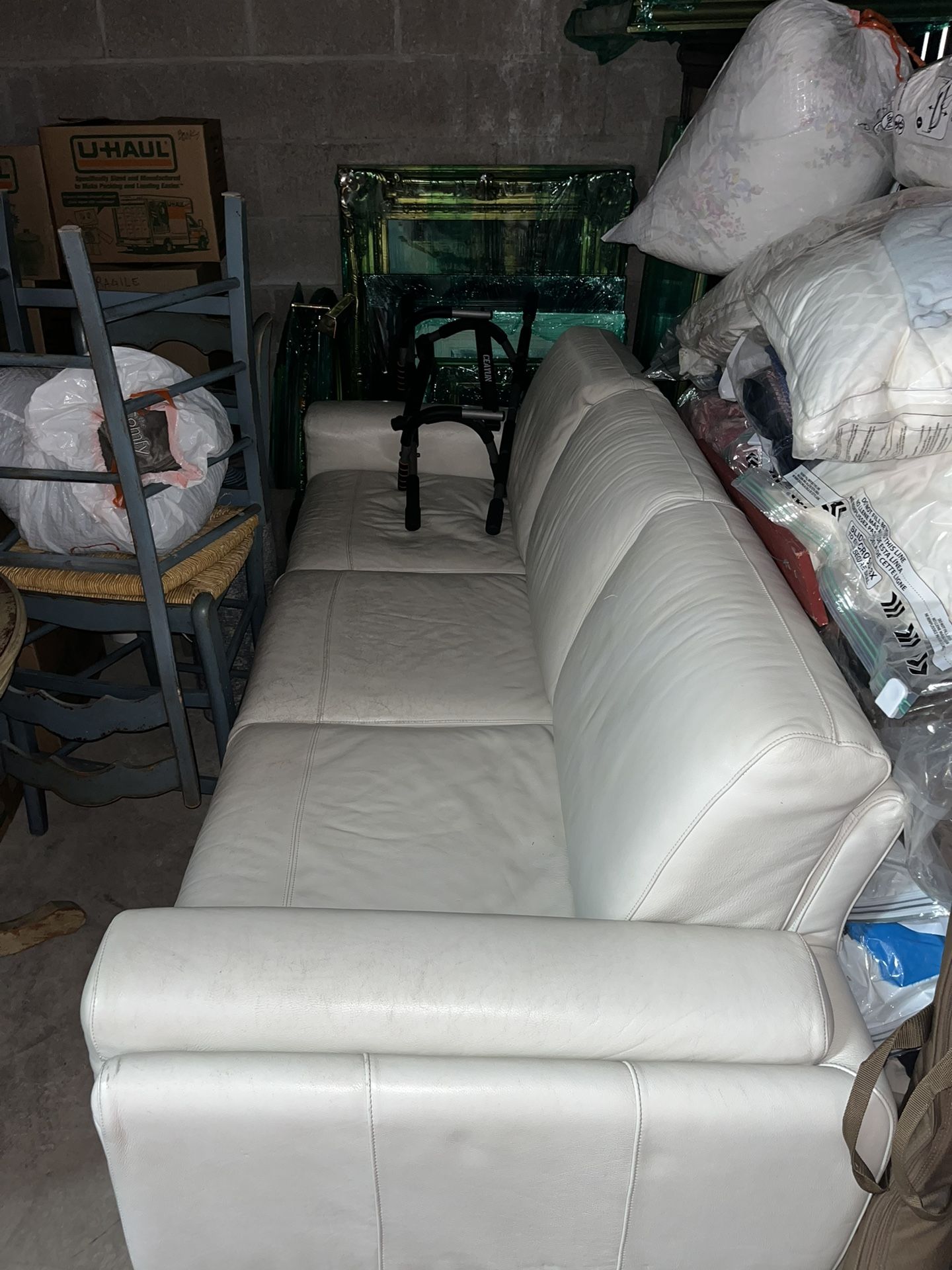 Vintage White Genuine Leather Couch