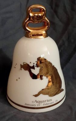 AquariusZodiac Bell Danbury Mint 24kt Gold Fine Bavarian Porcelain Vintage 1980s