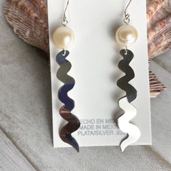 Long Zig-Zag Pearl Earring # 7.5CMS Natural Silver