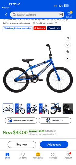 Huffy 20" Rock It Kids' Bike, Fits Riders 44"-56", Blue, Youth, Boys
