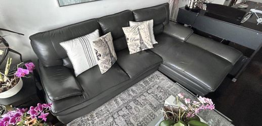 Grey Leather Sectional Sofa with Right-Hand Chaise. Price Including Delivery