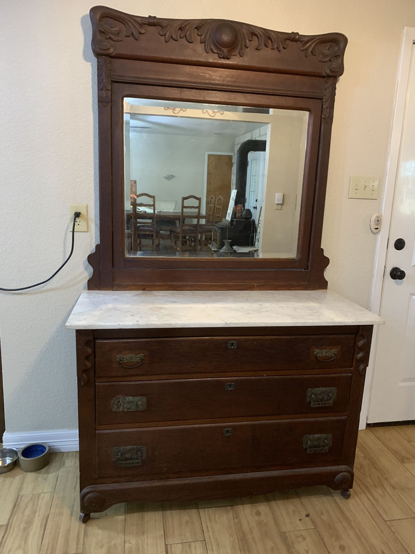 Made in the 1870’s antique dresser with mirror And Marble Top