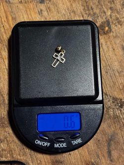 Small 14k Gold Cross Pendant with Center Stone