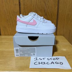 Nike Air Force 1 Low TD White Pink Swoosh Toddler Shoes Size 8C IF1674-104 NEW