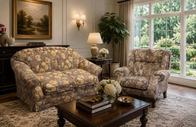 Love seat and grandfather reclining chair set