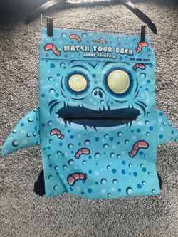 Halloween Candy Backpack Wormy Wally Watch Your Back Light Blue Worm Monster Nwt