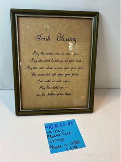 Irish Blessing Framed Wall Art Print Vintage Nu-Dell Plastics Chicago USA 11x9