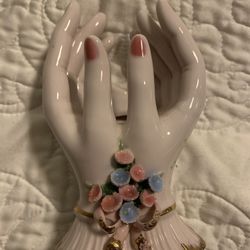 Vintage Lefton China Elegant Manicured Lady Hands Vase Hand Painted