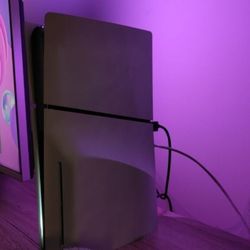 Ps5 (SLIM DISK)+ all cables+game 2 custom controllers+ dock charger + fan for ps5 + led light on ps5