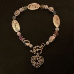 2 SilverTone Stretch Charm Bracelets With Heart Pendant 