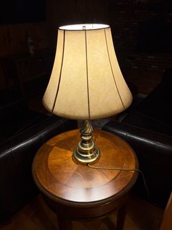 Two Brass Table Lamp with Beige Shade