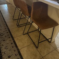 Bar Chairs Brown Leather Seats Very Comfortable 