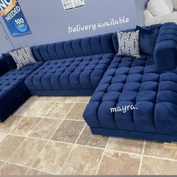 Brand New/Blue Velvet Double Chaise Sectionall,Seccionall, Couchh/Delivery Available, Financing Options, Ask For A Discount Code 