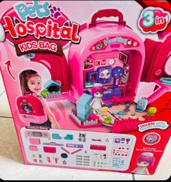 Pet Hospital Kids Play Set Toy Storage Case w/ Dog & Accessories $10 NEW