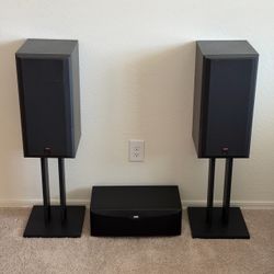B&W Bookshelf Speakers, Center Speaker and Stands