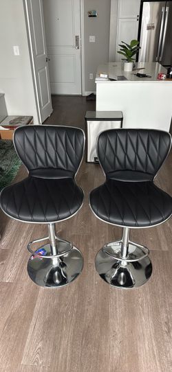 Modern Adjustable Swivel Barstools Set of 2 – Black Faux Leather