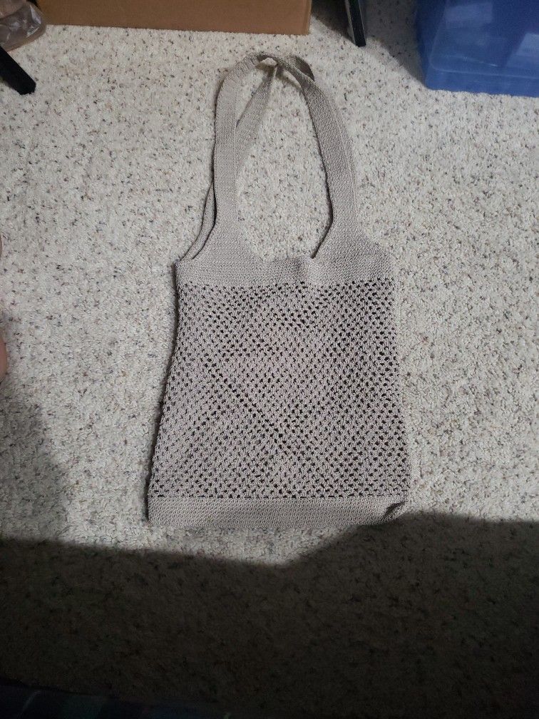 crochet tank top or market bag/ Purse  in a light beige or sand color. 