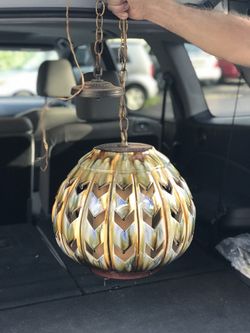 Vintage 50 year old HANDMADE 12”h X 15”w Hanging Lamp