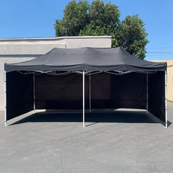 (New) $225 Black Heavy-Duty 10x20 ft Canopy Ez Pop Up Tent w/ 4 Sidewalls
